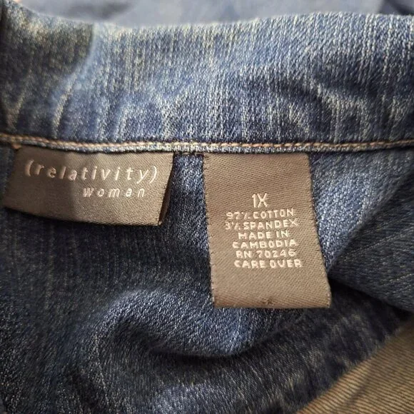 Relativity Womens Jean Jacket Button Down 1x - Picture 3 of 3